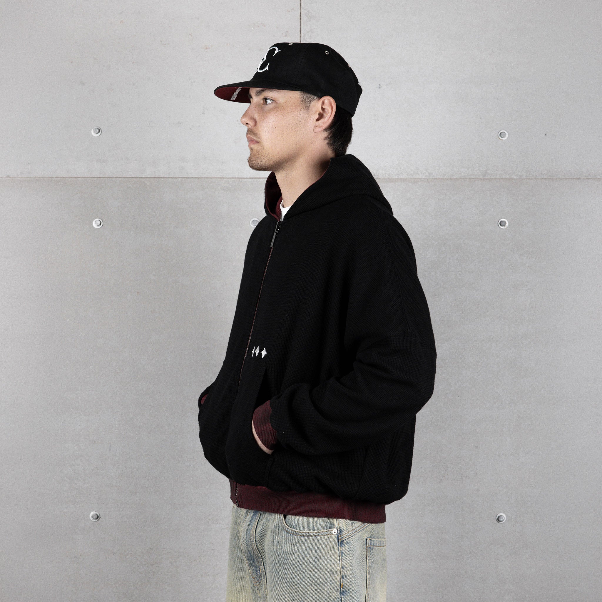 Commons Reversible Thermal Zip Up Hoodie Faded Plum/Black