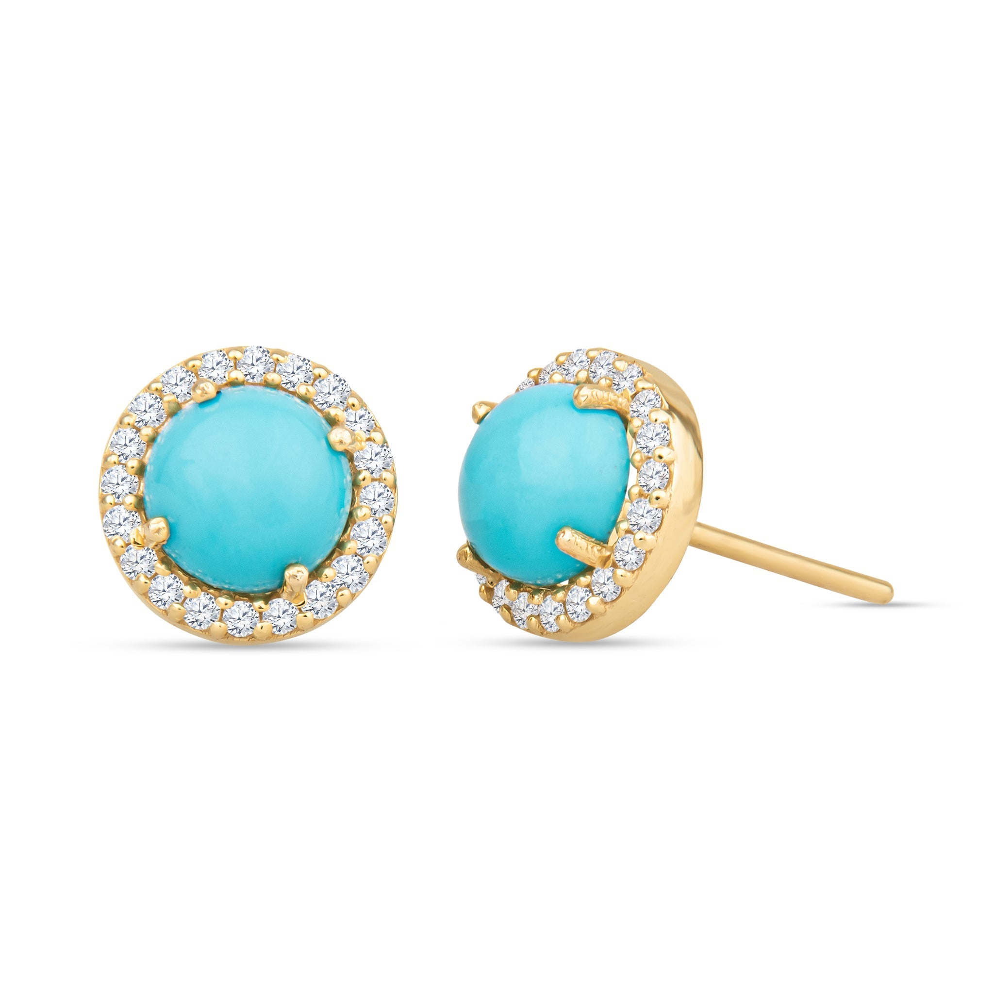Reed 14K Gold Turquoise Stud Earrings with White Diamonds by Christina Greene at Shirley Shoppe