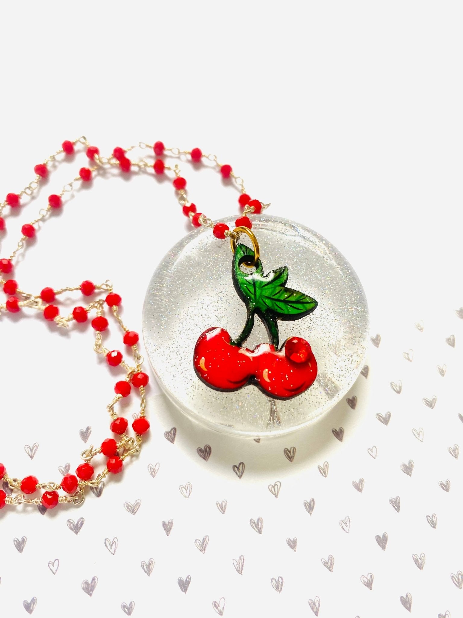 Retro Cherry Beaded Necklace by Rosie Rose Parker by Quirks! at Shirley Shoppe