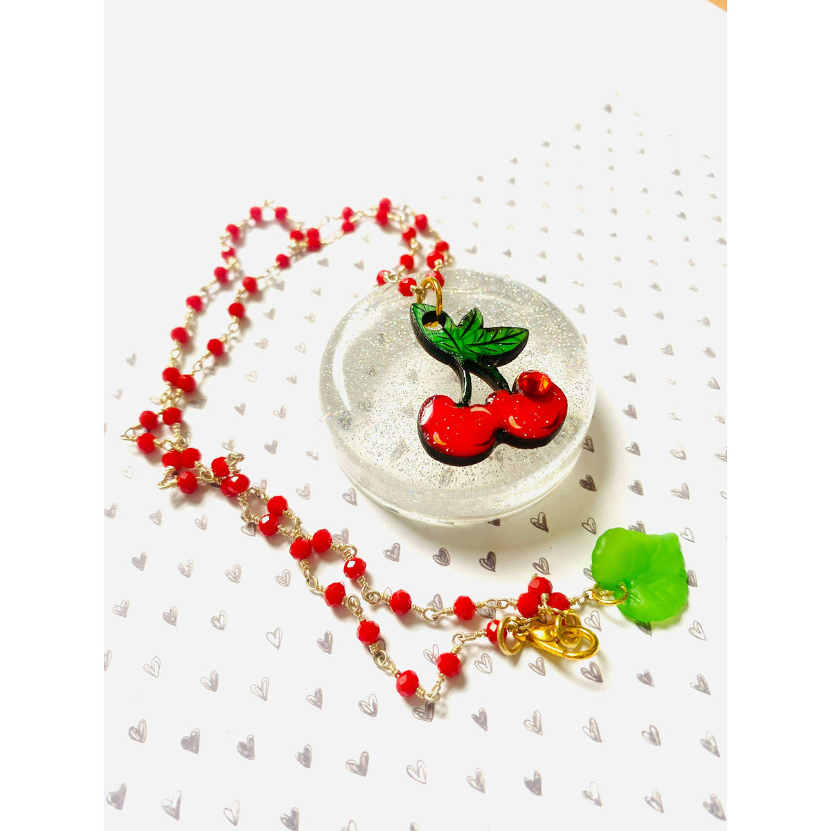 Retro Cherry Beaded Necklace
