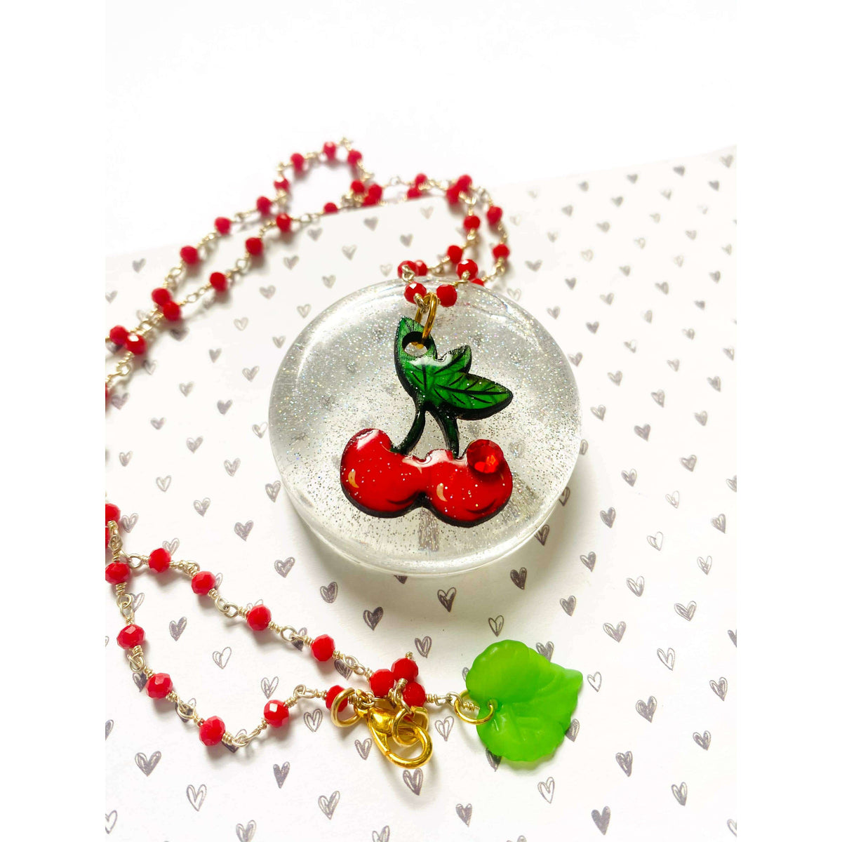 Retro Cherry Beaded Necklace