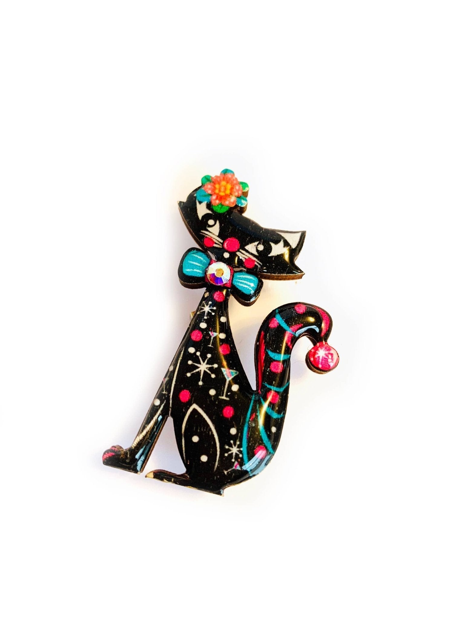 Retro Dapper Atomic Cat Brooch by Rosie Rose Parker by Quirks! at Shirley Shoppe