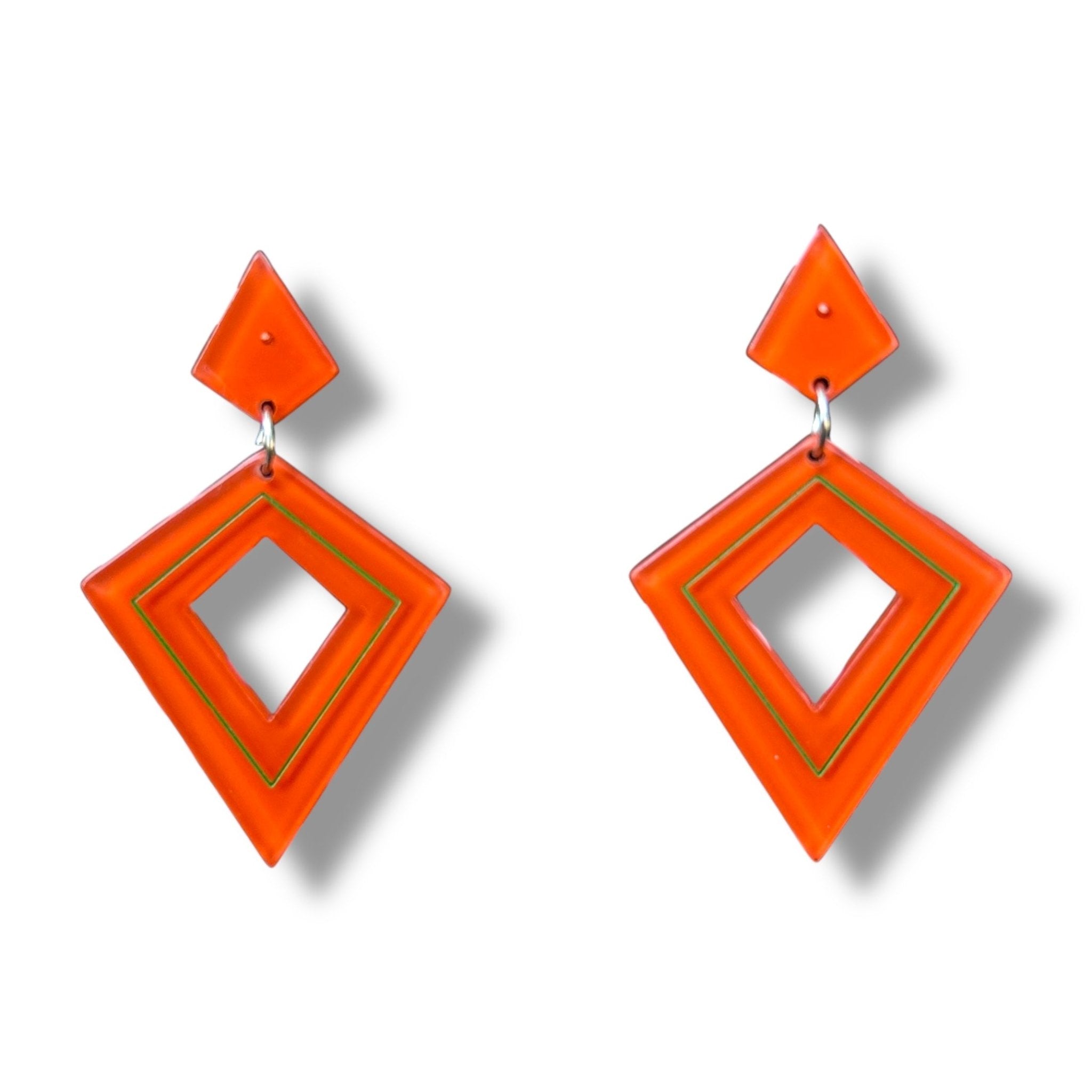 Retro Diamond Dangle Earrings by Lipstick & Chrome - Orange by Quirks! at Shirley Shoppe