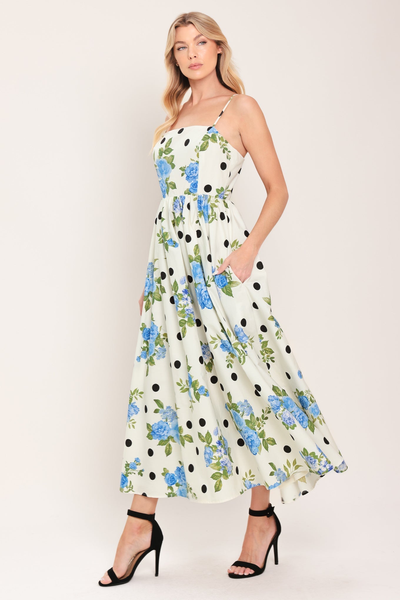 RETRO FLORA WOVEN MIDI DRESS by Flying Tomato at Shirley Shoppe
