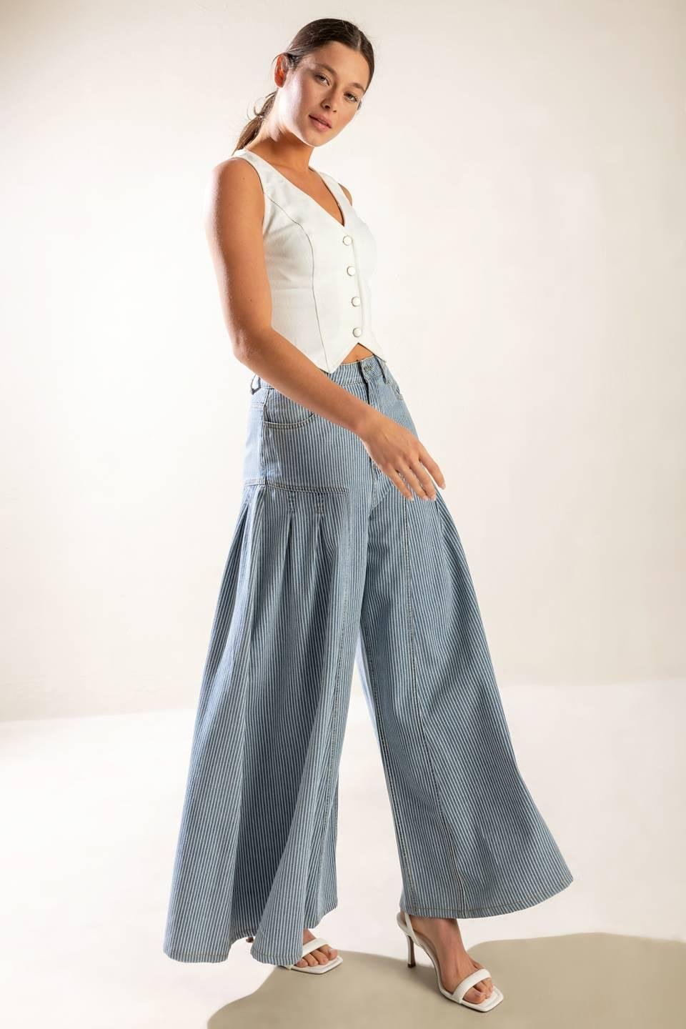 ROOFTOP ROMANCE DENIM PANTS by Flying Tomato at Shirley Shoppe