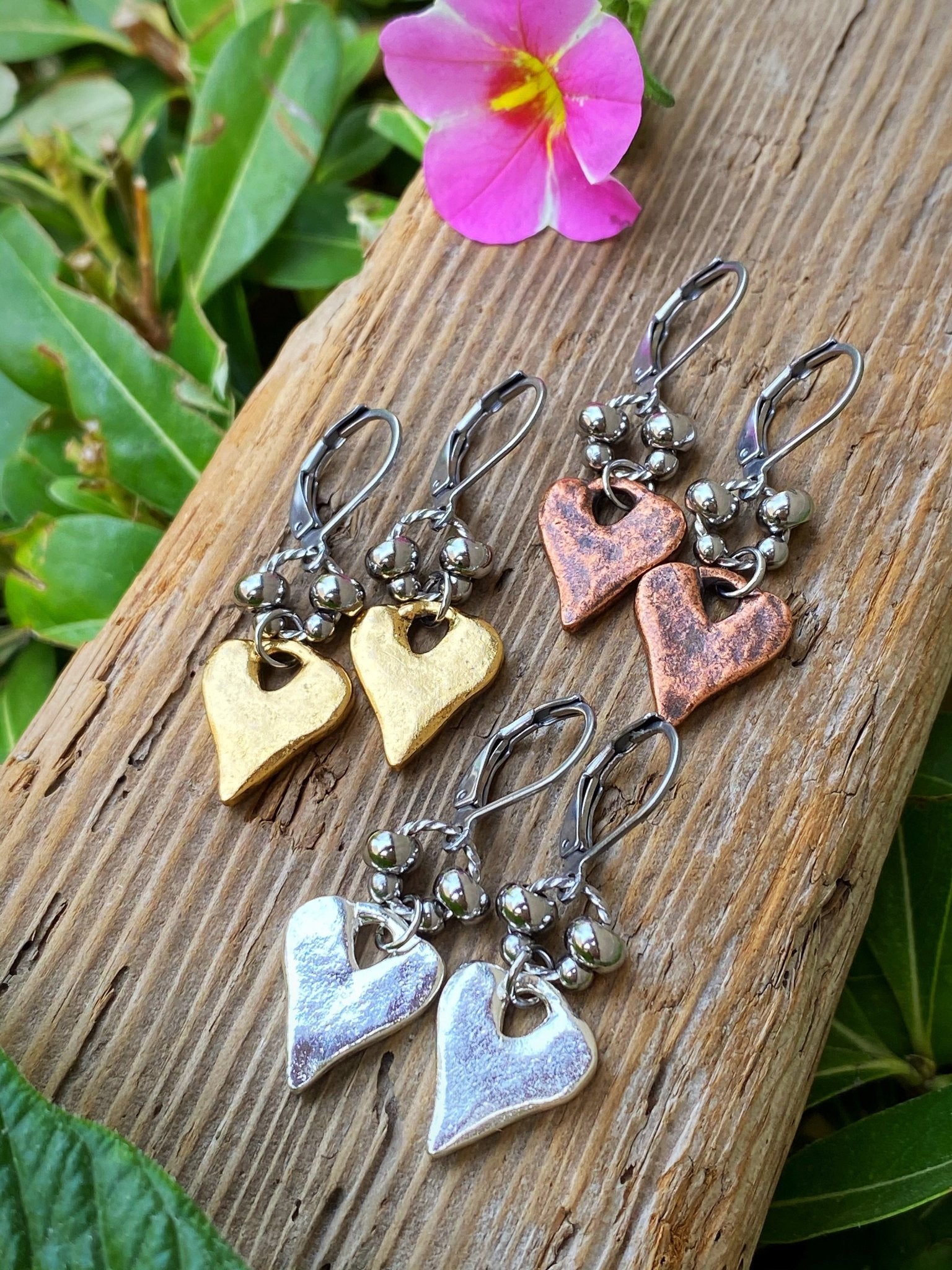 RUSTIC HEART EARRINGS by Bellaforma Jewelry at Shirley Shoppe