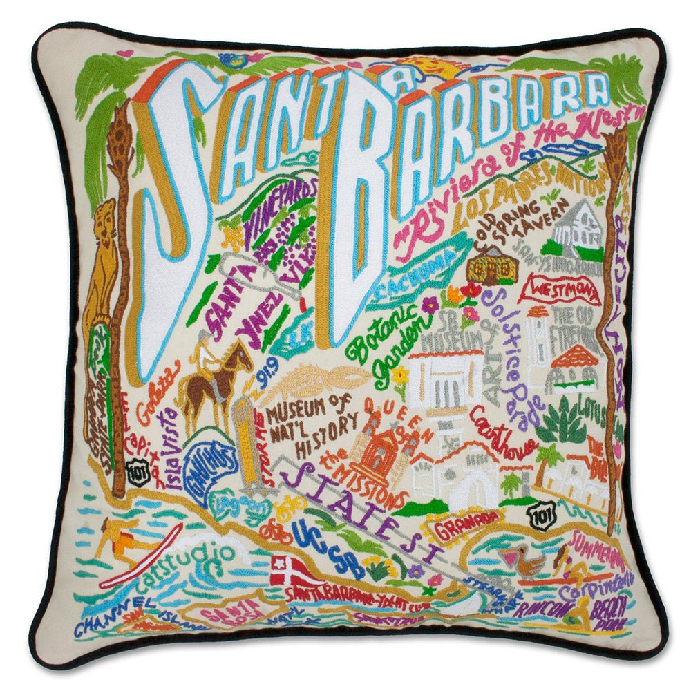 Santa Barbara, CA Hand - Embroidered Pillow by Quirks! at Shirley Shoppe