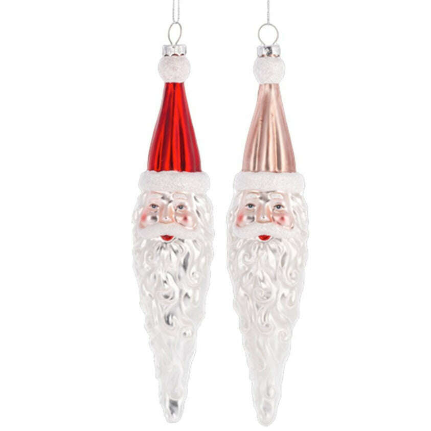 Santa Icicle Blown Glass Ornament PINK