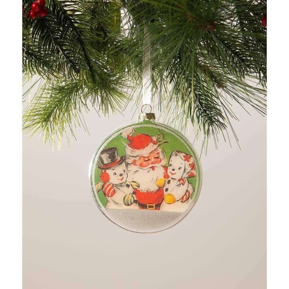 Santa with Snowmen Glass Shaker Ornament by Bethany Lowe