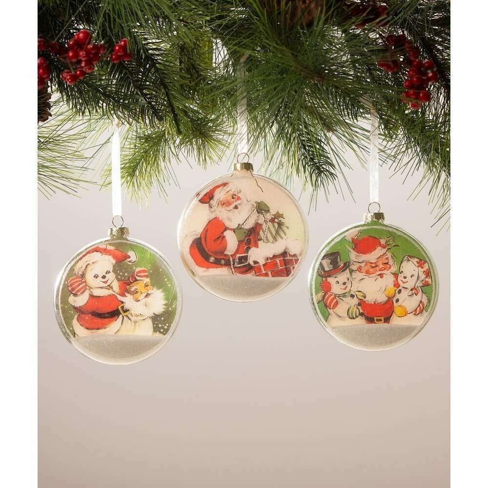 Santa with Snowmen Glass Shaker Ornament by Bethany Lowe