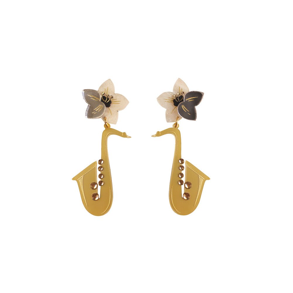 Saxophone with flower earrings by Laliblue by Quirks! at Shirley Shoppe