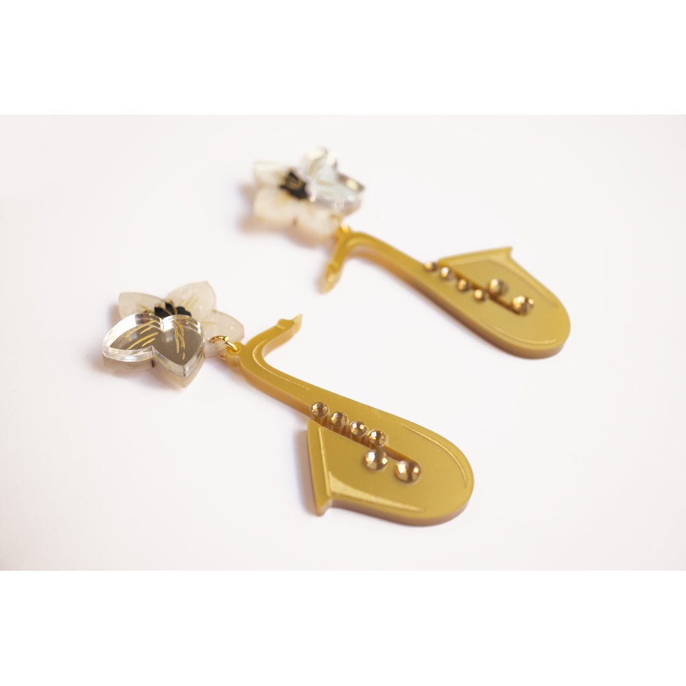 Saxophone with flower earrings by Laliblue by Quirks! at Shirley Shoppe