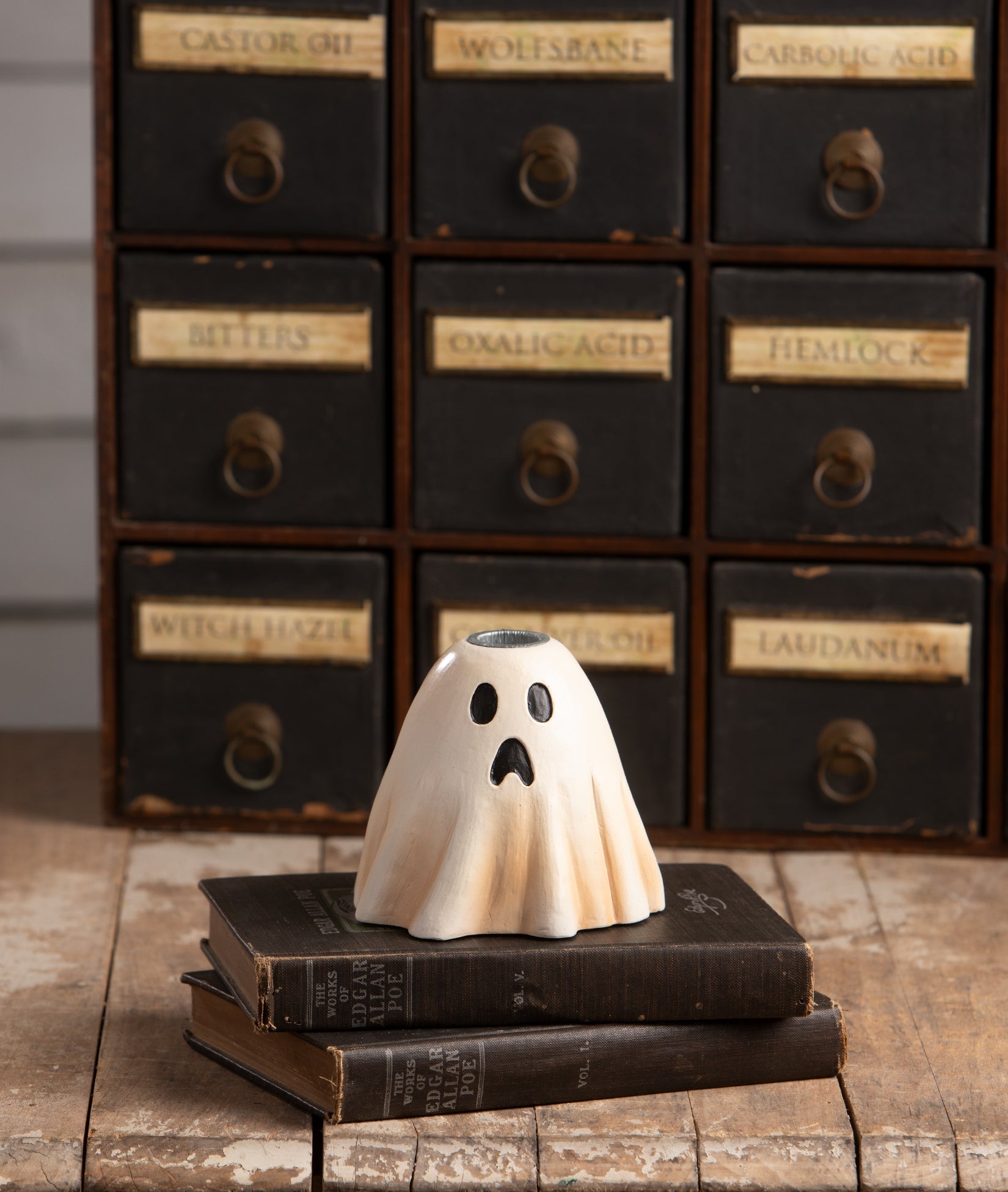 Scared Ghost Candlestick | Halloween Decor | Bethany Lowe by Quirks! at Shirley Shoppe