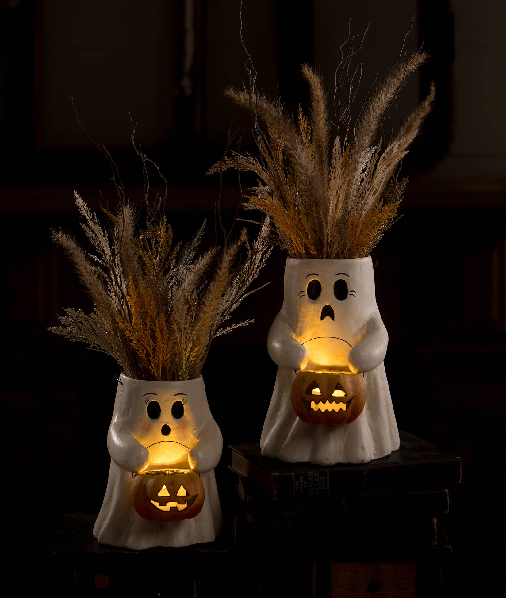 Scaredy Boo With Pumpkin Bucket Paper Mache by Quirks! at Shirley Shoppe