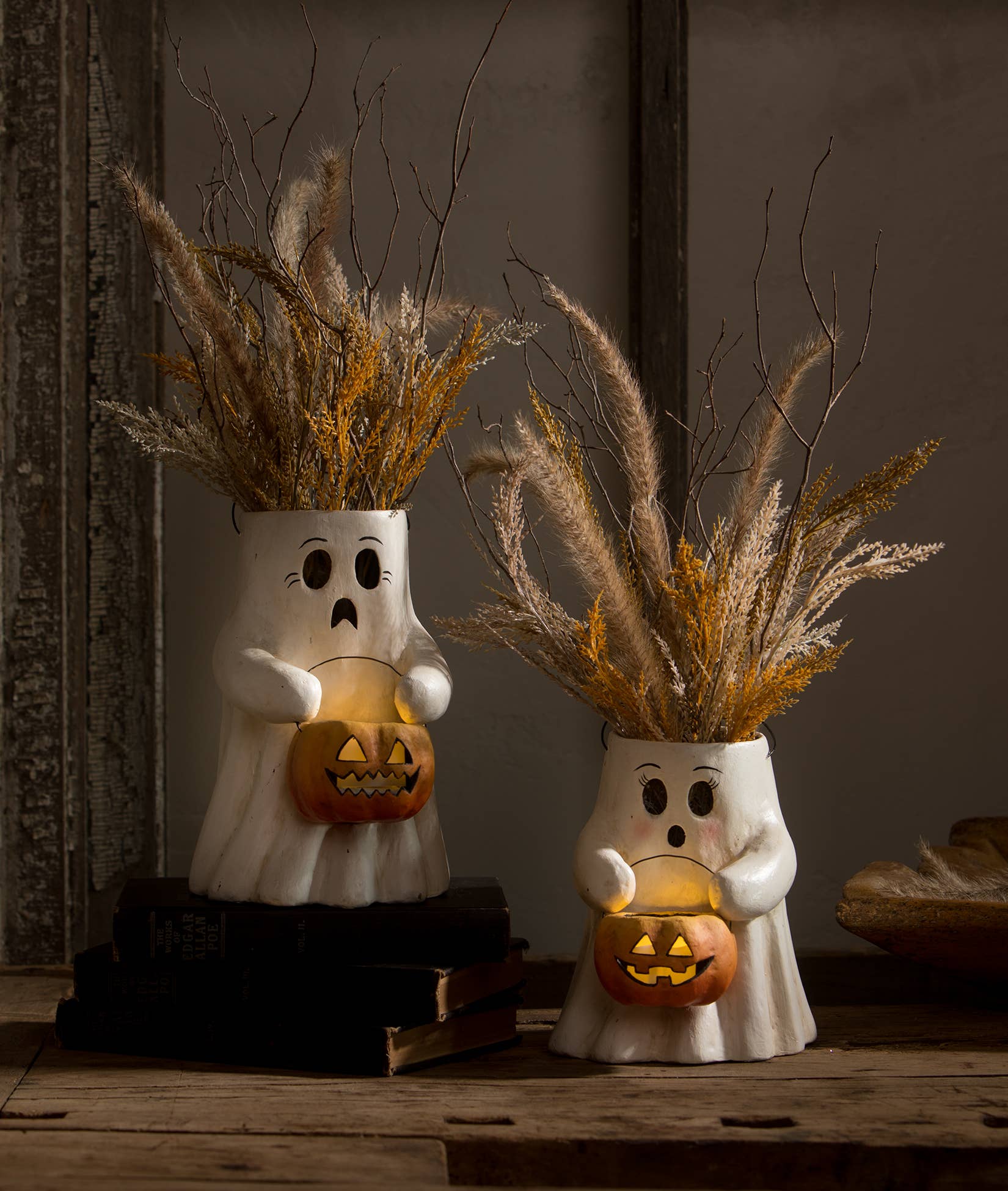 Scaredy Boo With Pumpkin Bucket Paper Mache by Quirks! at Shirley Shoppe