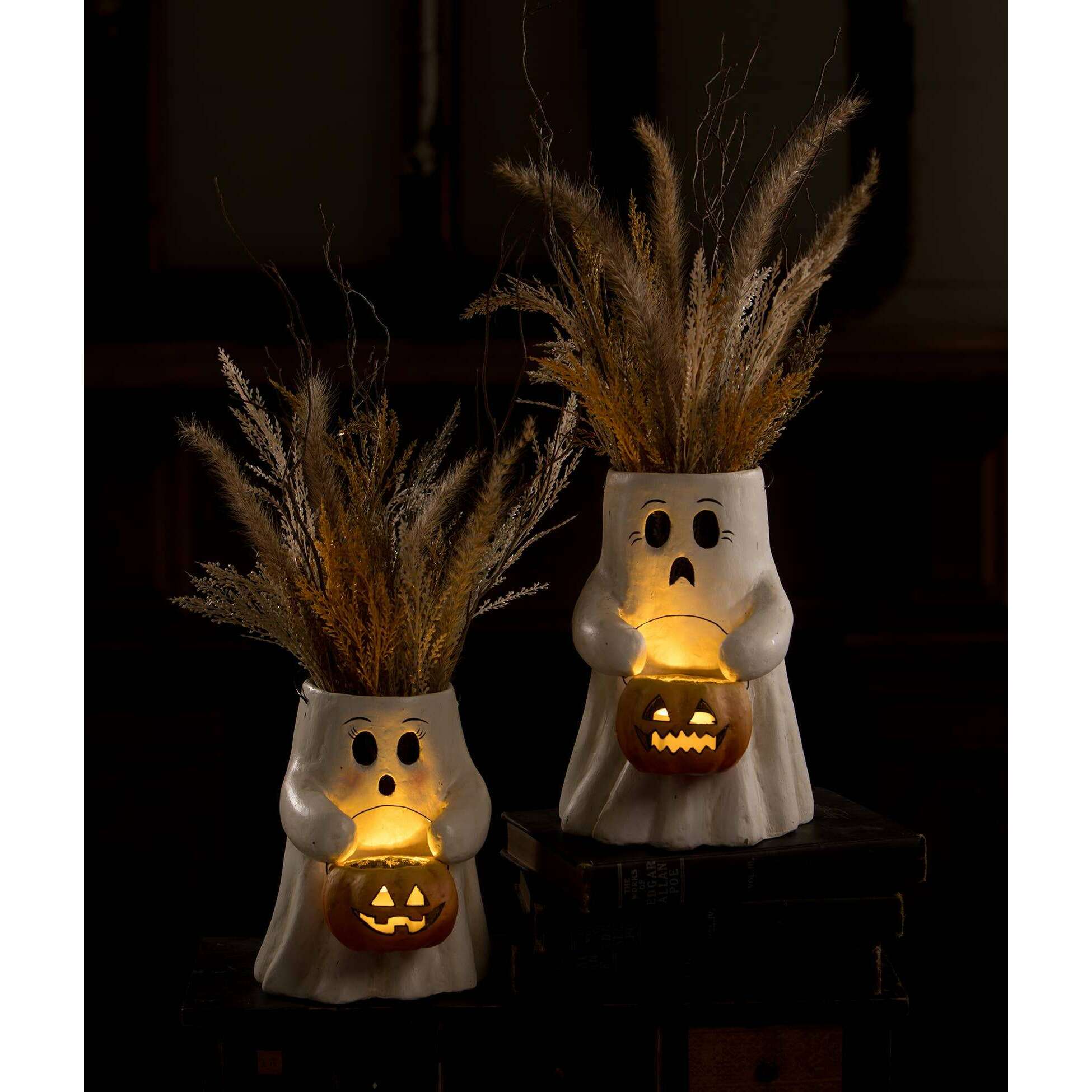Scaredy Boo With Pumpkin Bucket Paper Mache
