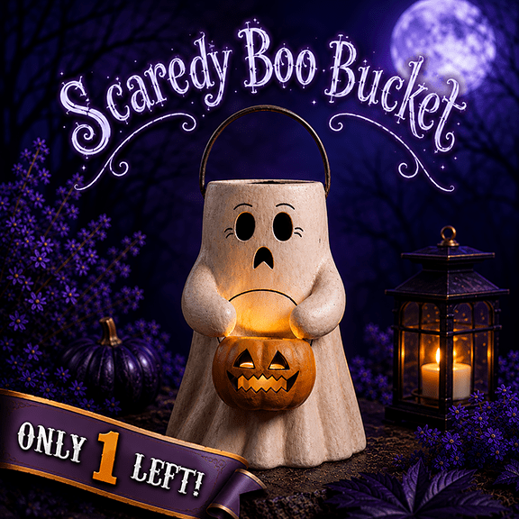 Scaredy Boo With Pumpkin Bucket Paper Mache