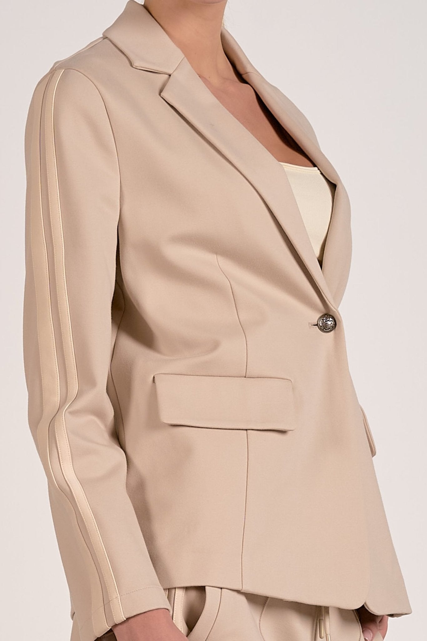 Scottie Scuba Blazer Beige Natural Stripe by Shop Elan at Shirley Shoppe