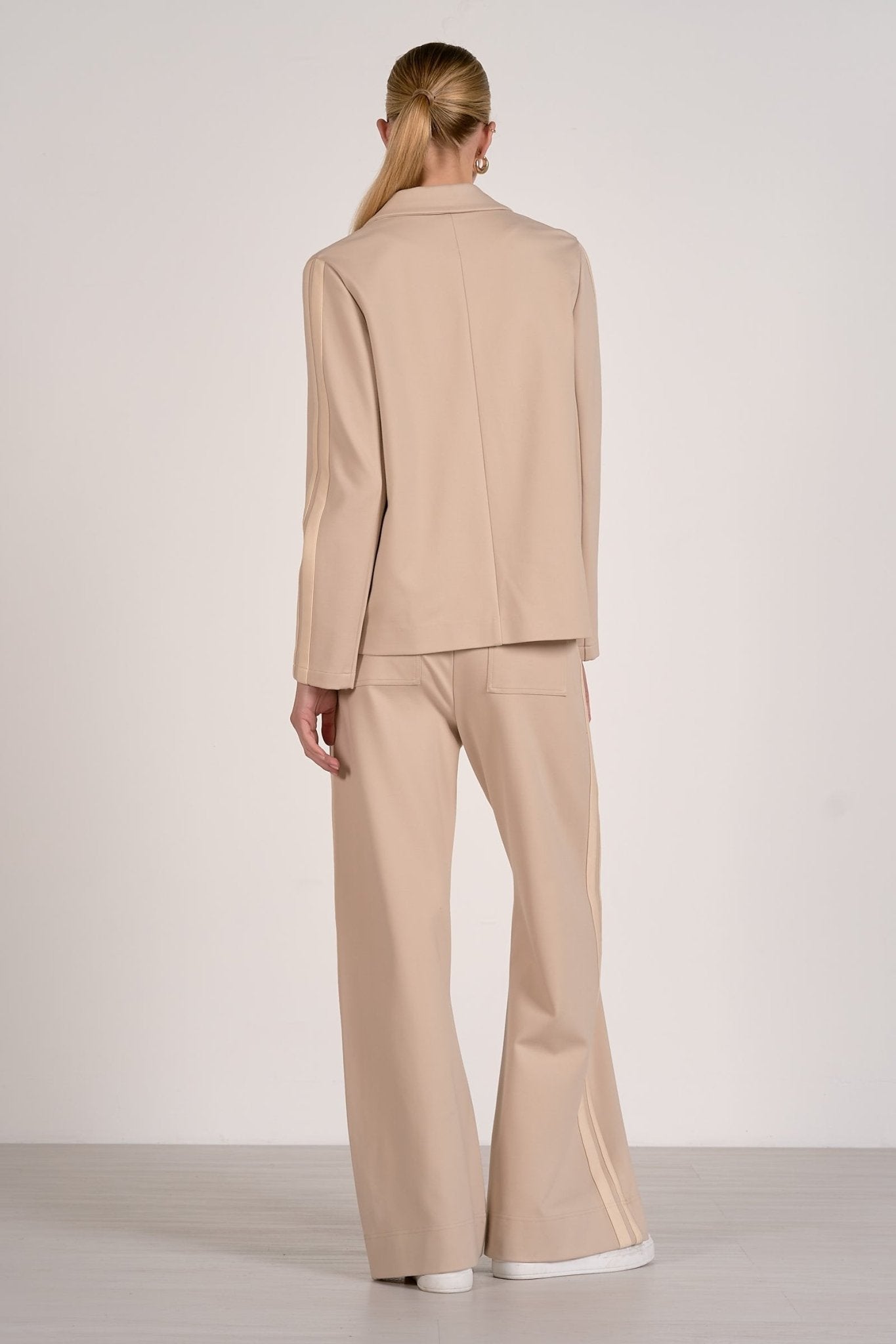 Scottie Scuba Blazer Beige Natural Stripe by Shop Elan at Shirley Shoppe
