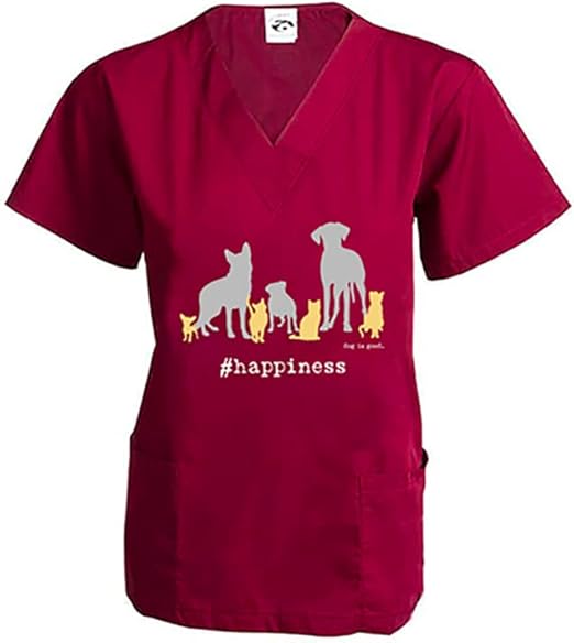 Scrub Top: Happiness (Wine) by Dog is Good at Shirley Shoppe