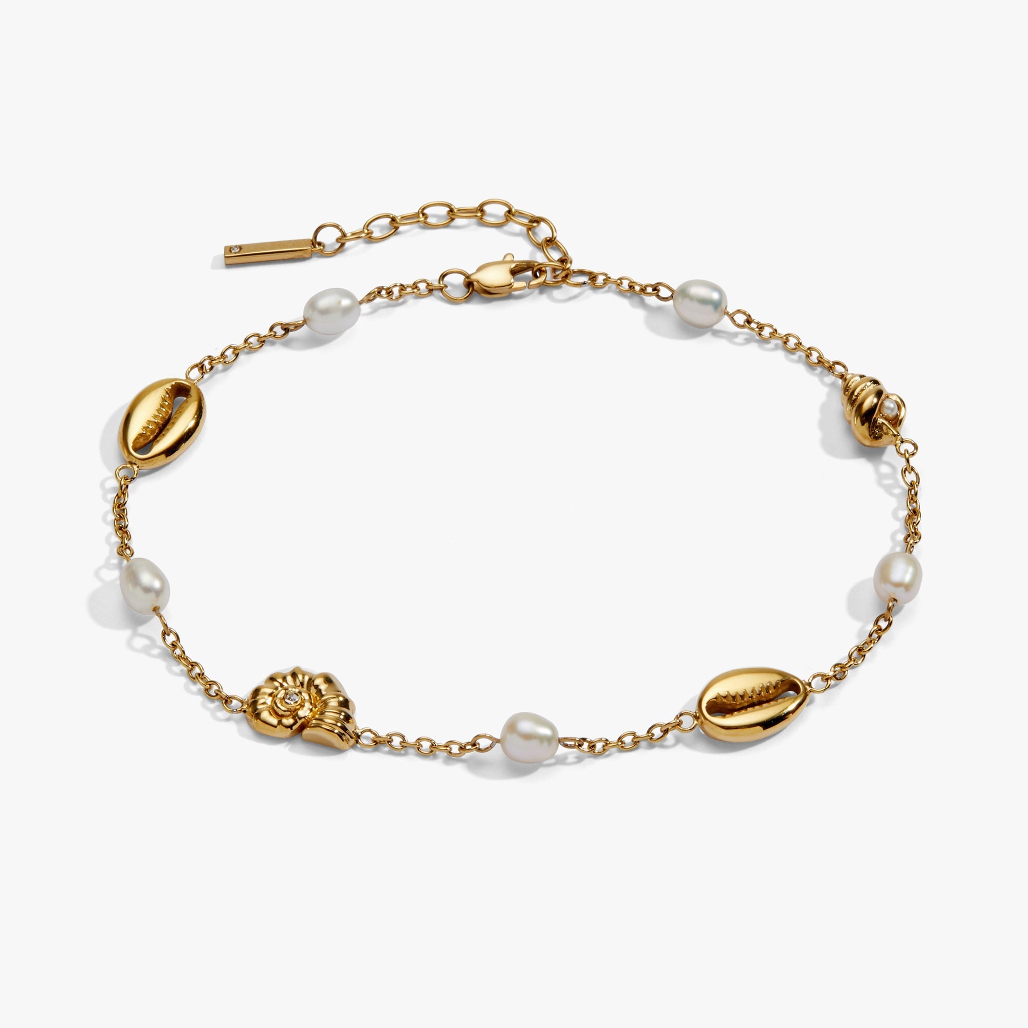 Seashell & Pearl Inline Charm Anklet by ALEX AND ANI at Shirley Shoppe