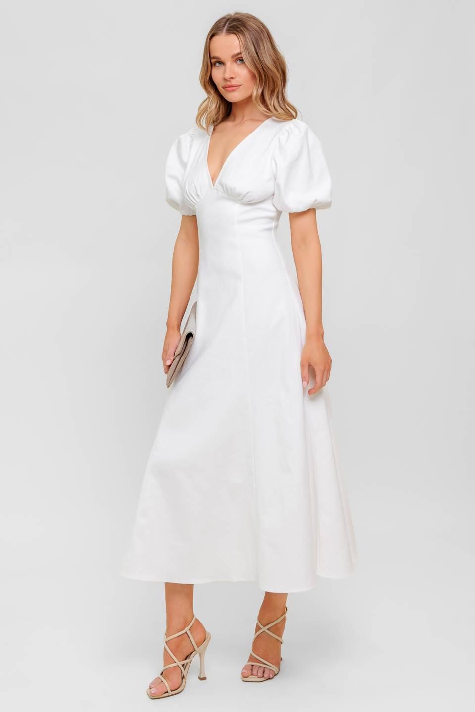 SECRET VINE GLOW WOVEN TWILL MIDI DRESS by Flying Tomato at Shirley Shoppe