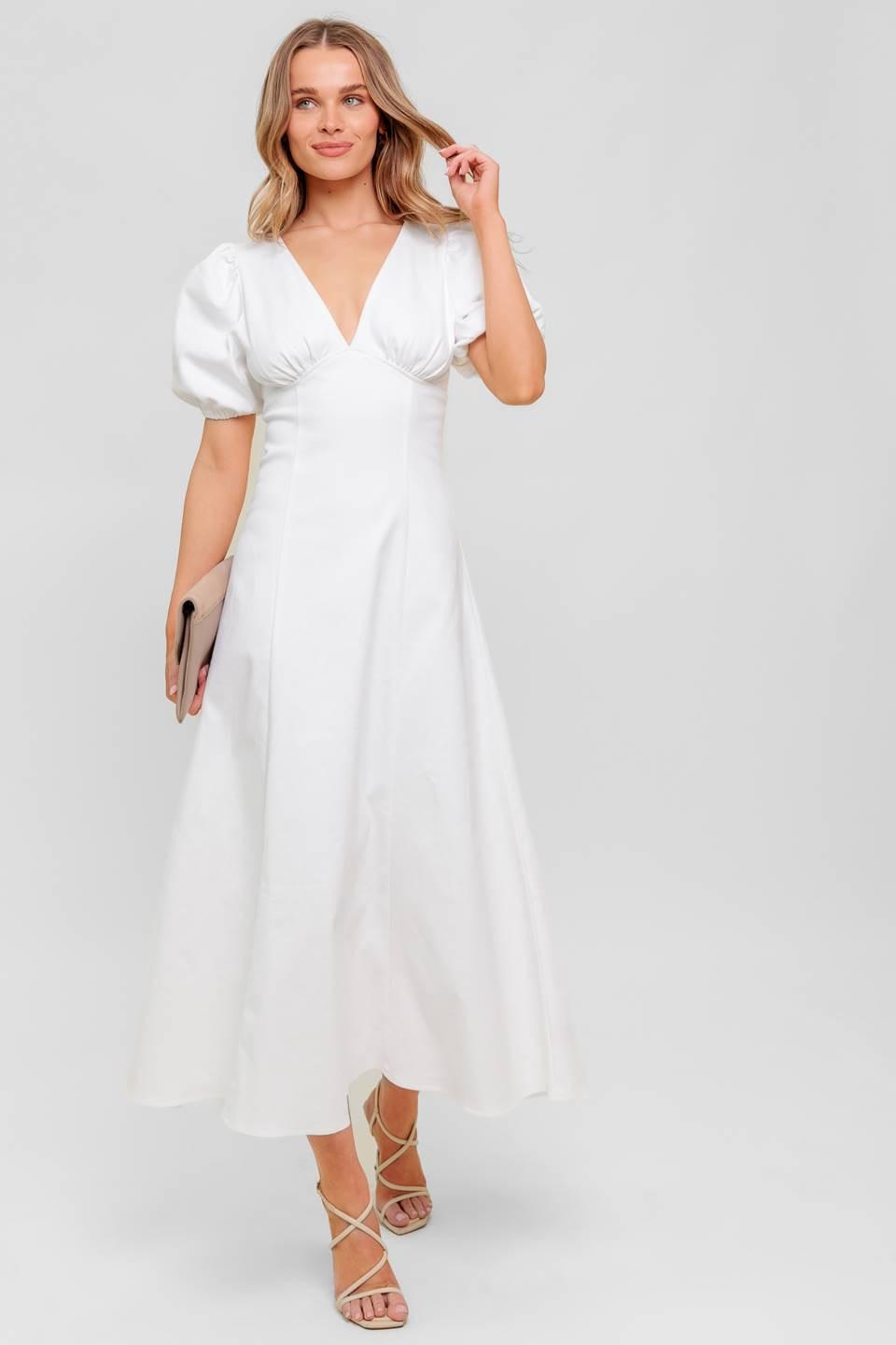SECRET VINE GLOW WOVEN TWILL MIDI DRESS by Flying Tomato at Shirley Shoppe