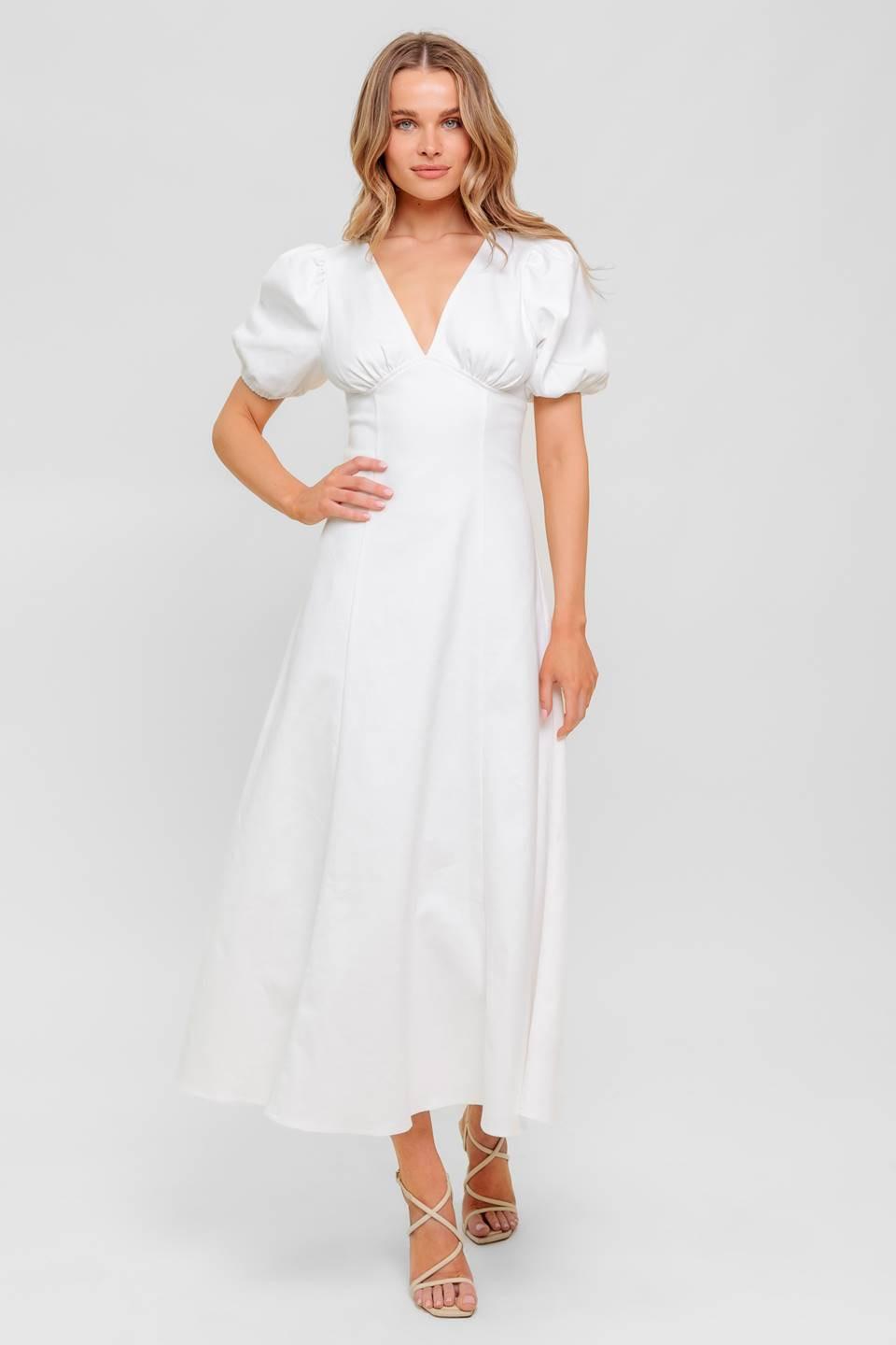 SECRET VINE GLOW WOVEN TWILL MIDI DRESS by Flying Tomato at Shirley Shoppe