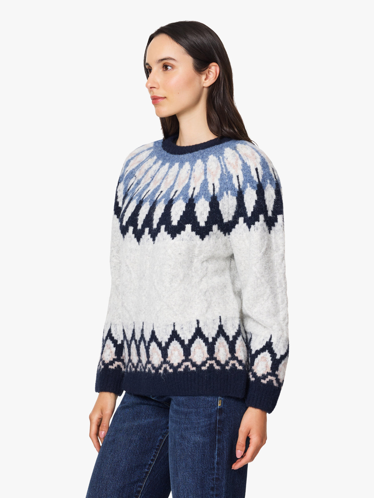 Fairisle & Cable Sweater in Navy