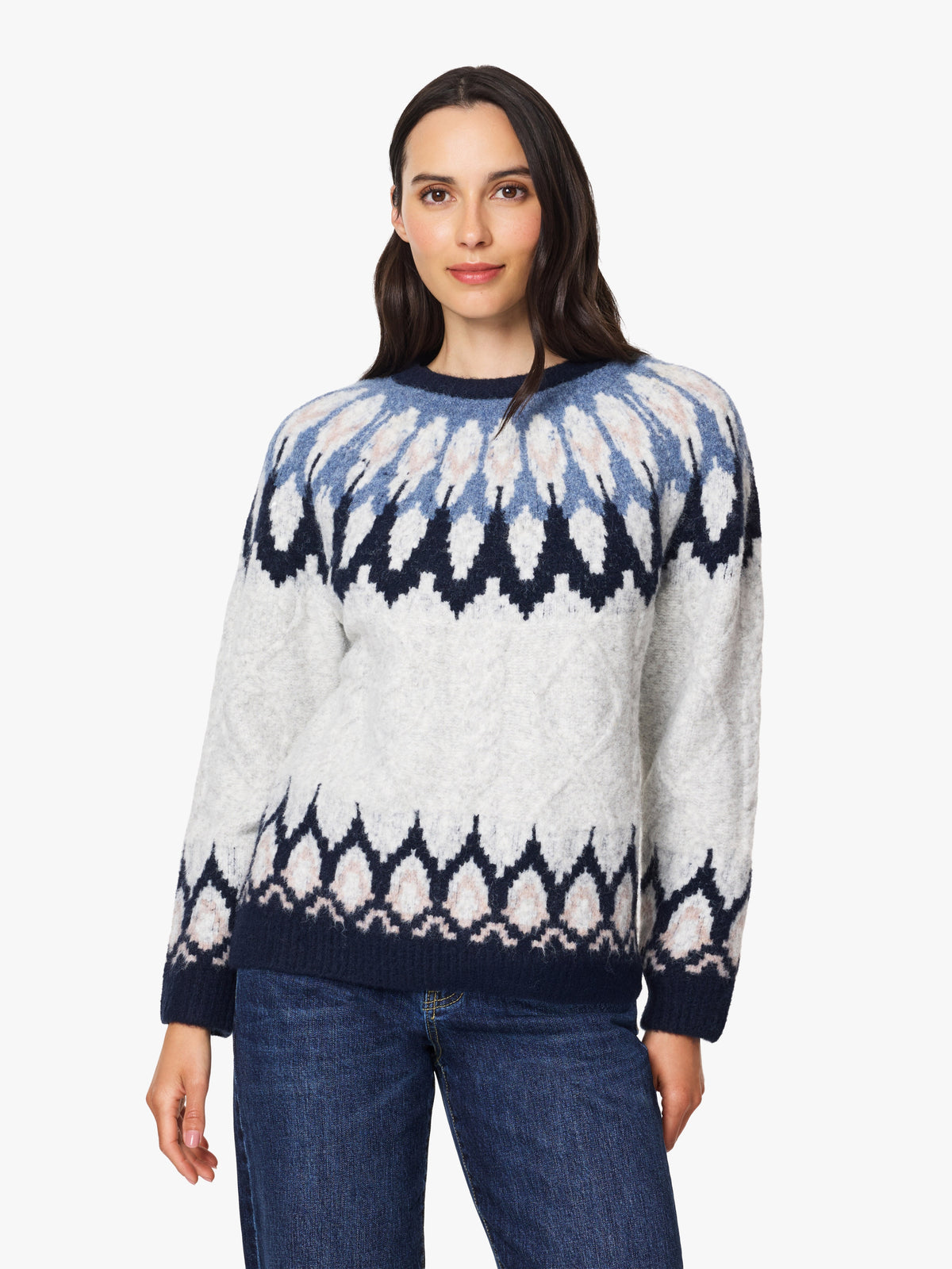 Fairisle & Cable Sweater in Navy
