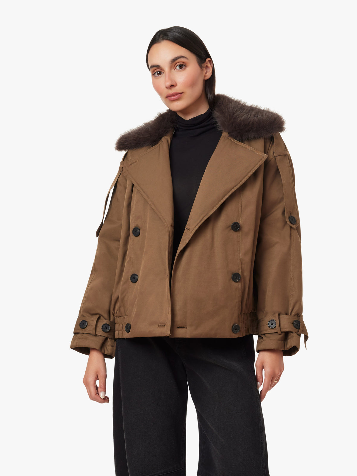 Fur Collar Trench Jacket in Teak