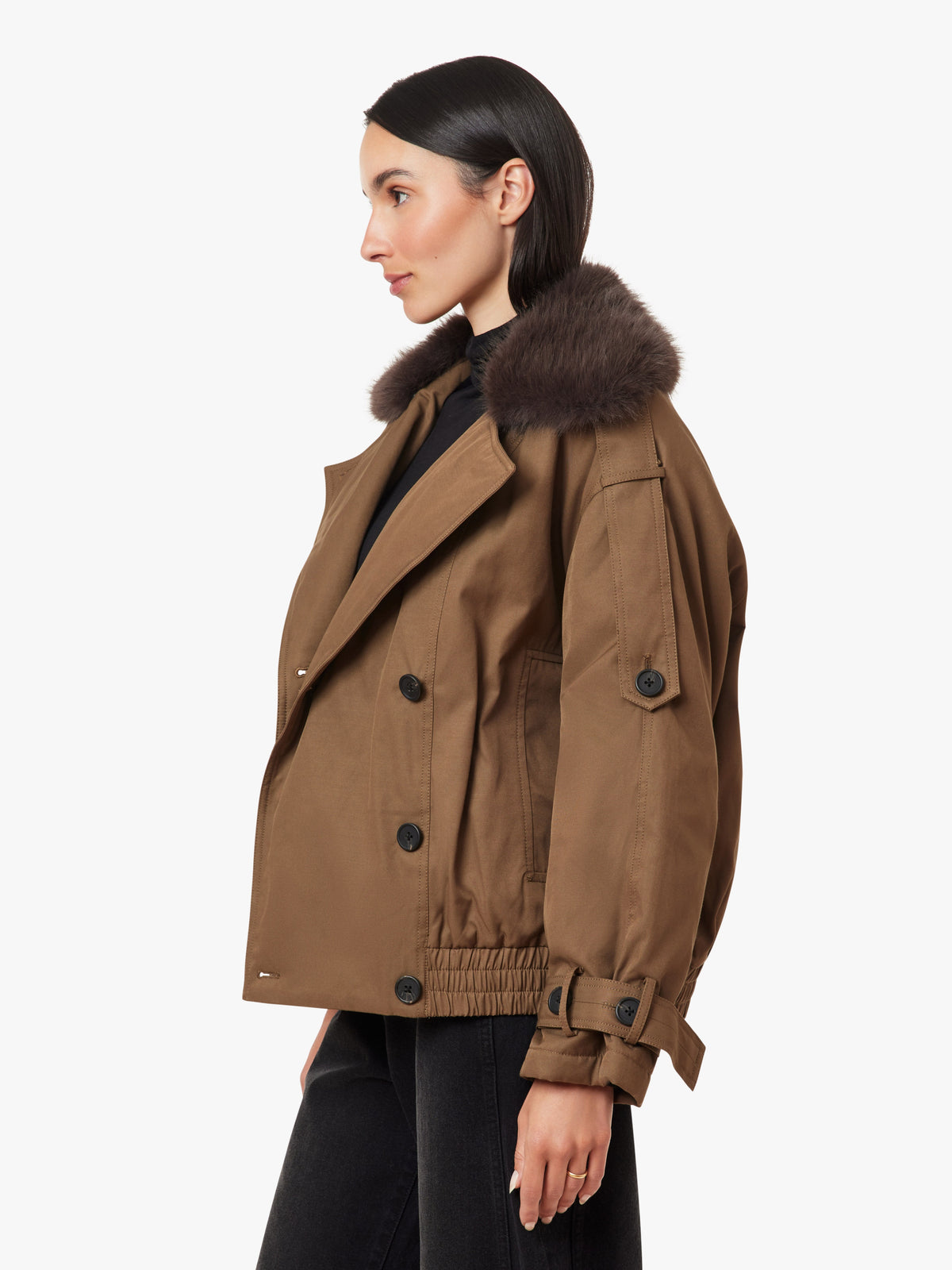 Fur Collar Trench Jacket in Teak