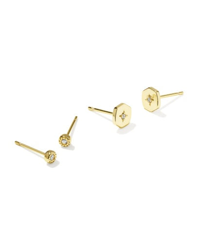 Kendra Scott Arlene Stud Earring Set in Gold White CZ