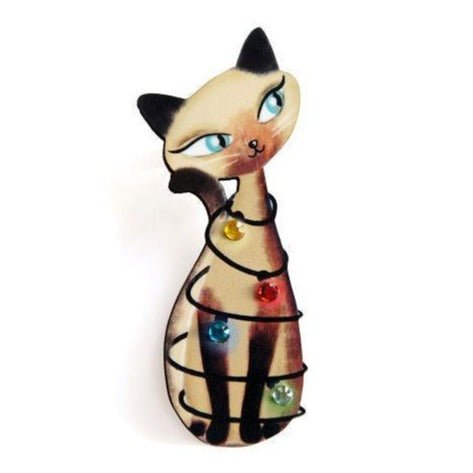 Siamese Cat with Christmas Lights Brooch by Laliblue by Quirks! at Shirley Shoppe