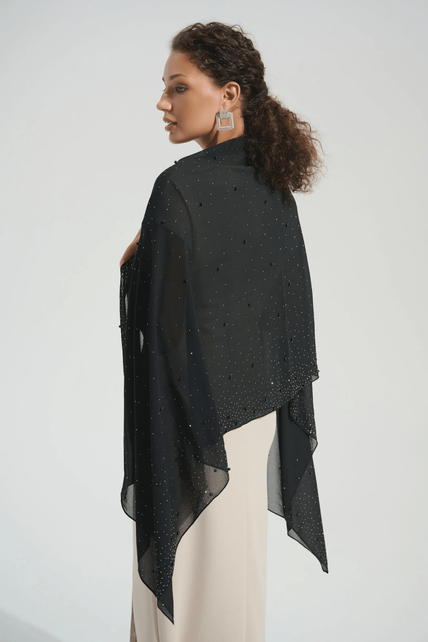Signature | Chiffon Rectangular Scarf With Rhinestones and Pearls by Joseph Ribkoff at Shirley Shoppe
