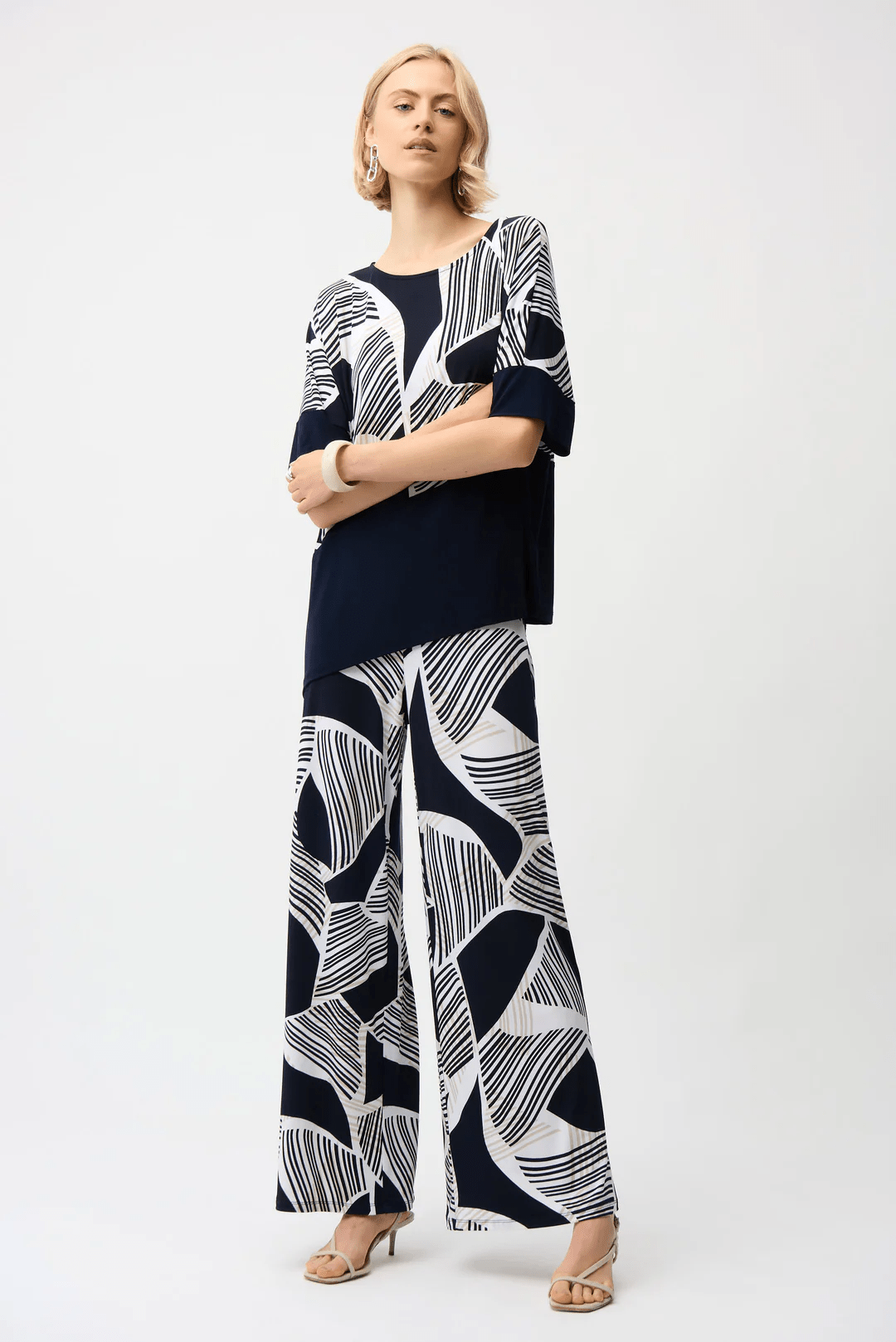Silky Knit Geometric Print Asymmetrical Cocoon Top by Joseph Ribkoff at Shirley Shoppe