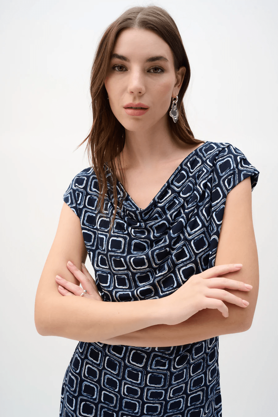 Silky Knit Geometric Print Sheath Wrap Dress by Joseph Ribkoff at Shirley Shoppe