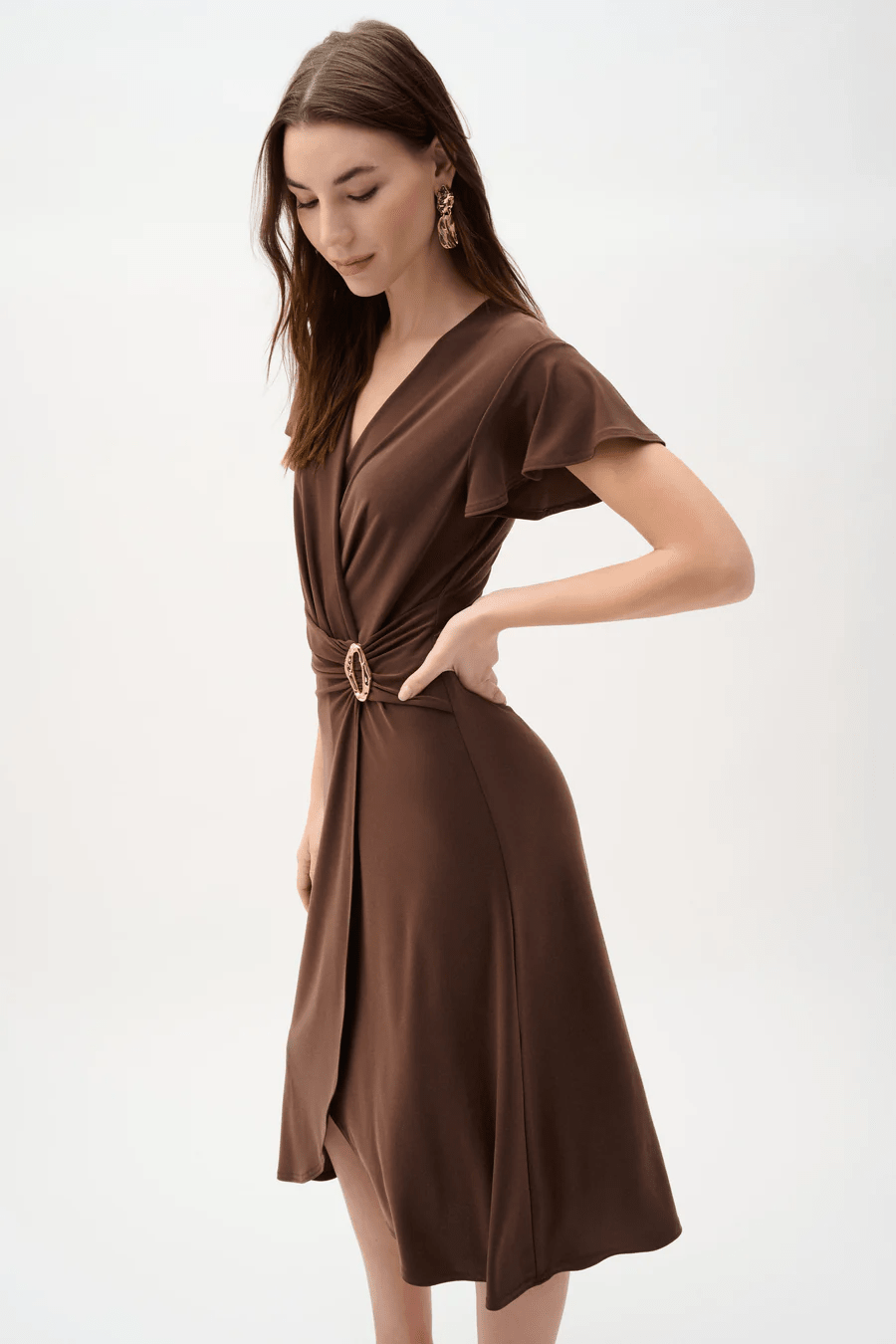 Silky Knit Wrap Dress With Ruffled Sleeves by Joseph Ribkoff at Shirley Shoppe