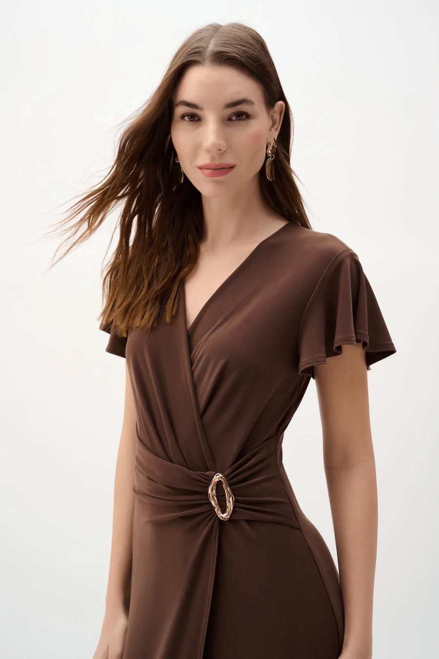 Silky Knit Wrap Dress With Ruffled Sleeves by Joseph Ribkoff at Shirley Shoppe