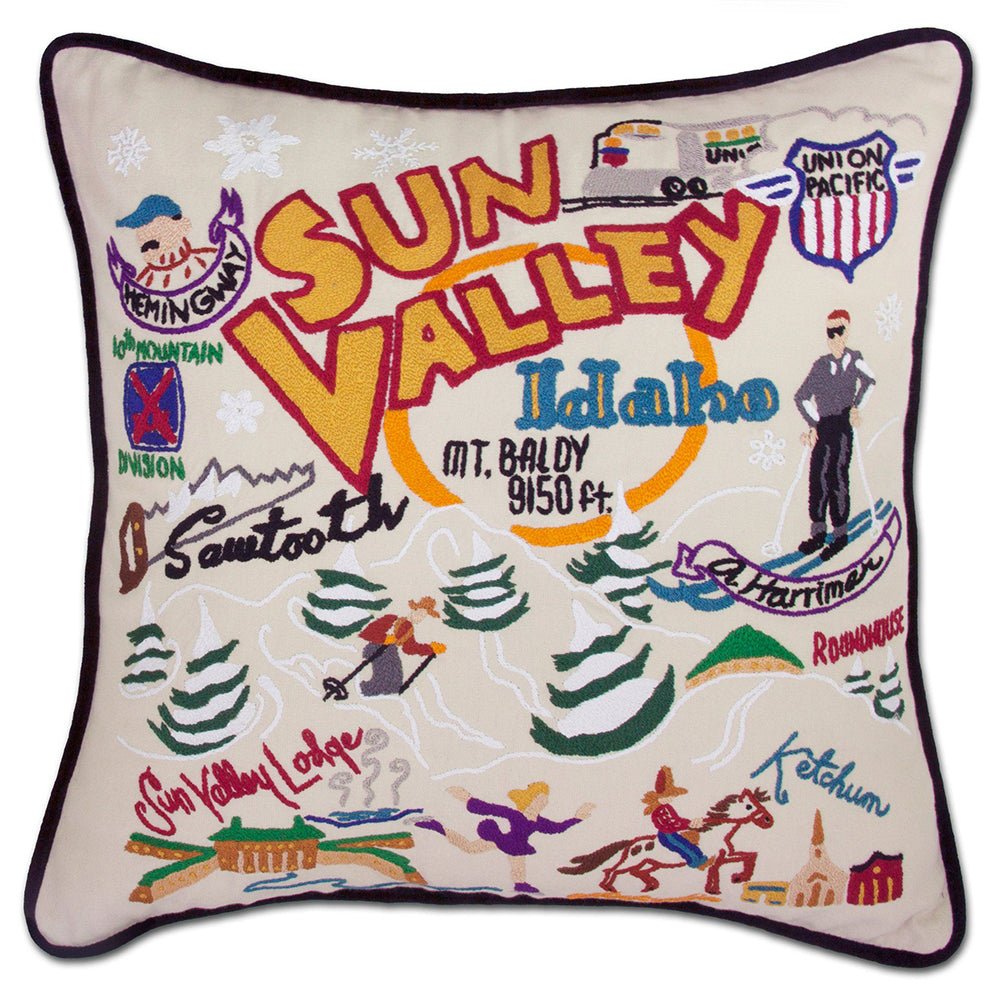 Ski Sun Valley Hand - Embroidered Pillow by Quirks! at Shirley Shoppe