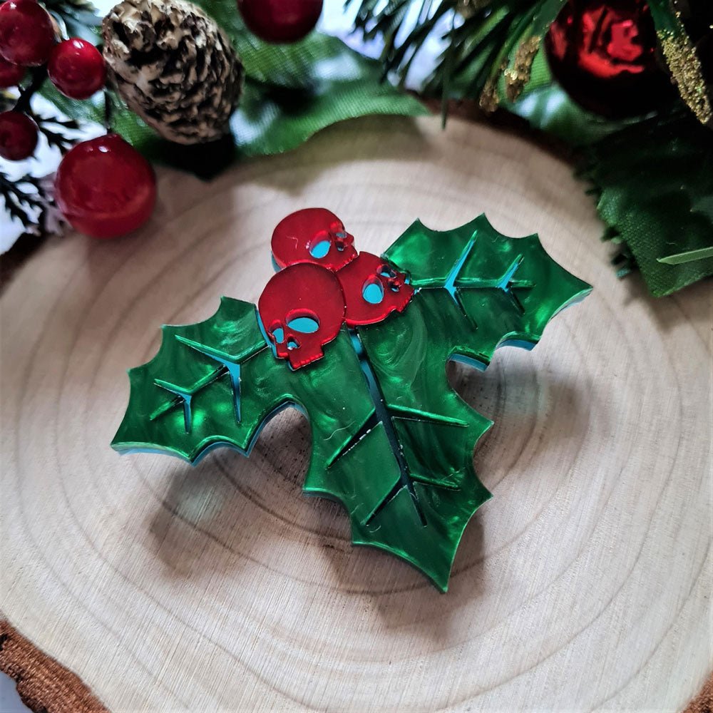 Skull Holly Brooch by Cherryloco by Quirks! at Shirley Shoppe