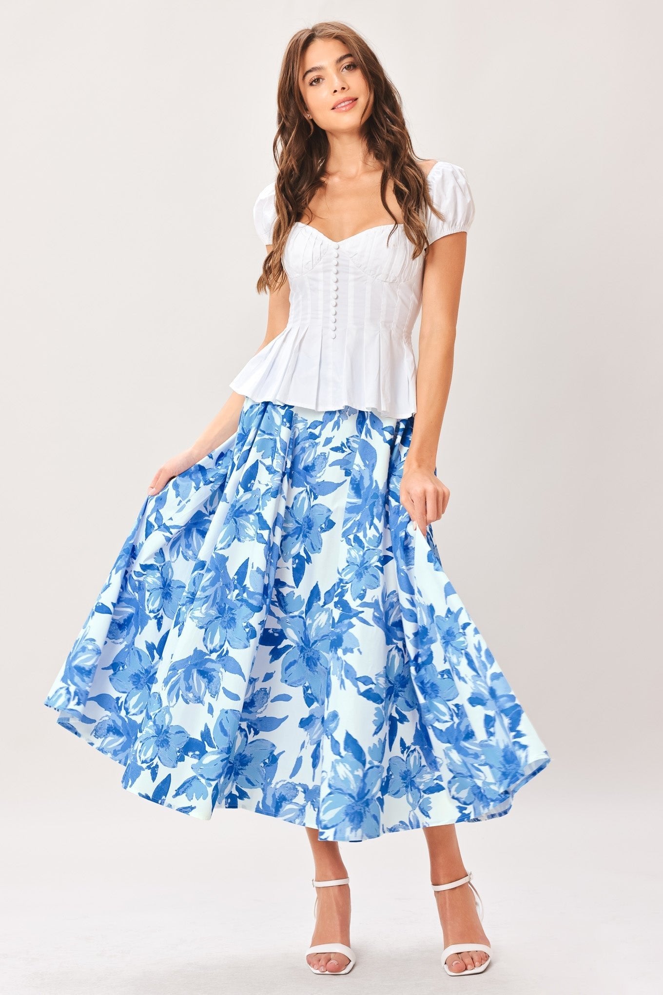 SKY BLOSSOM WOVEN FULL CIRCLE SKIRT by Flying Tomato at Shirley Shoppe