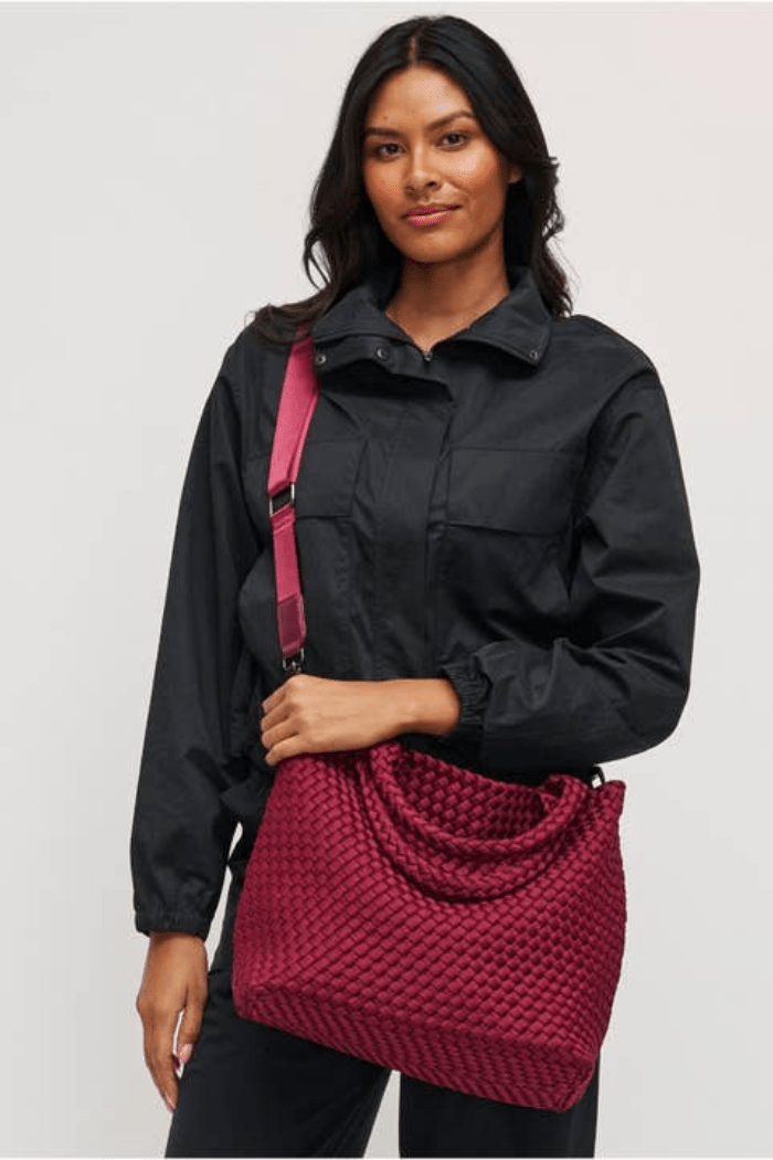 Sky's the Limit Medium Woven Neoprene Tote by Sol and Selene at Shirley Shoppe