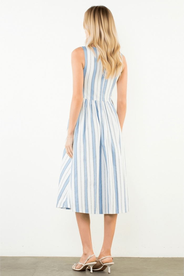 Sleeveless Striped Pattern Midi Dress by THML Clothing at Shirley Shoppe