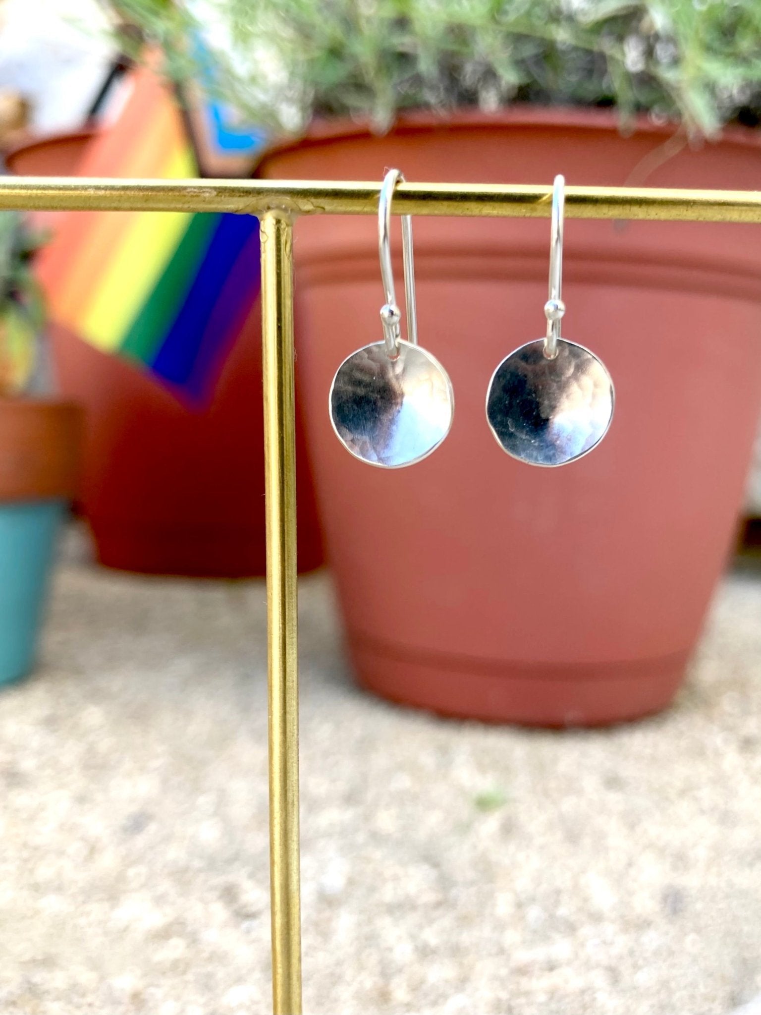 Small Full Moon Earrings | Hammered Circle Drop Earrings | Moon Phase Earrings by Alison Morse at Shirley Shoppe