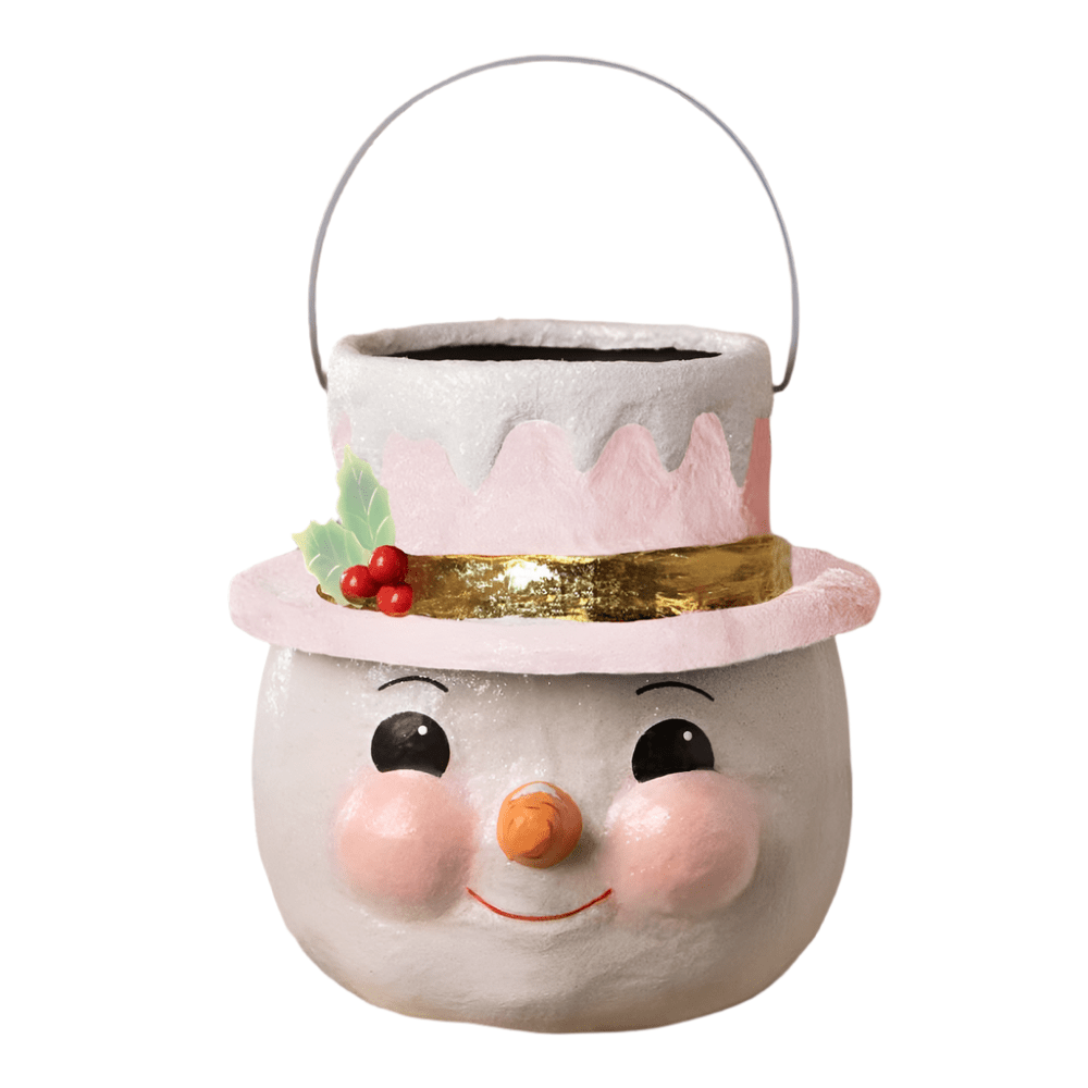 SMALL Pastel Holly Hat Snowman Bucket By Bethany Lowe Designs by Quirks! at Shirley Shoppe