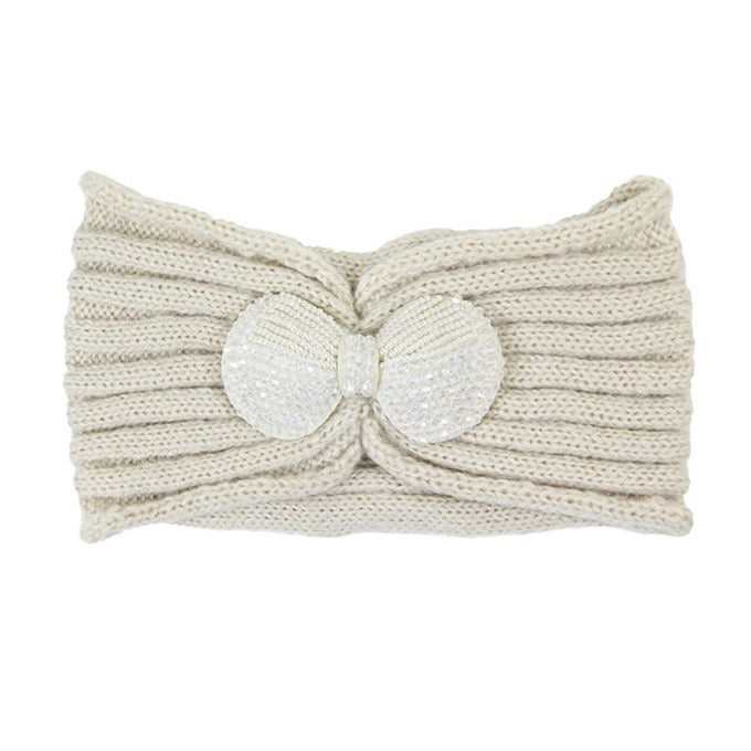 Soft Knit Accented Plush Bow Detailed Headband Ear Warmer