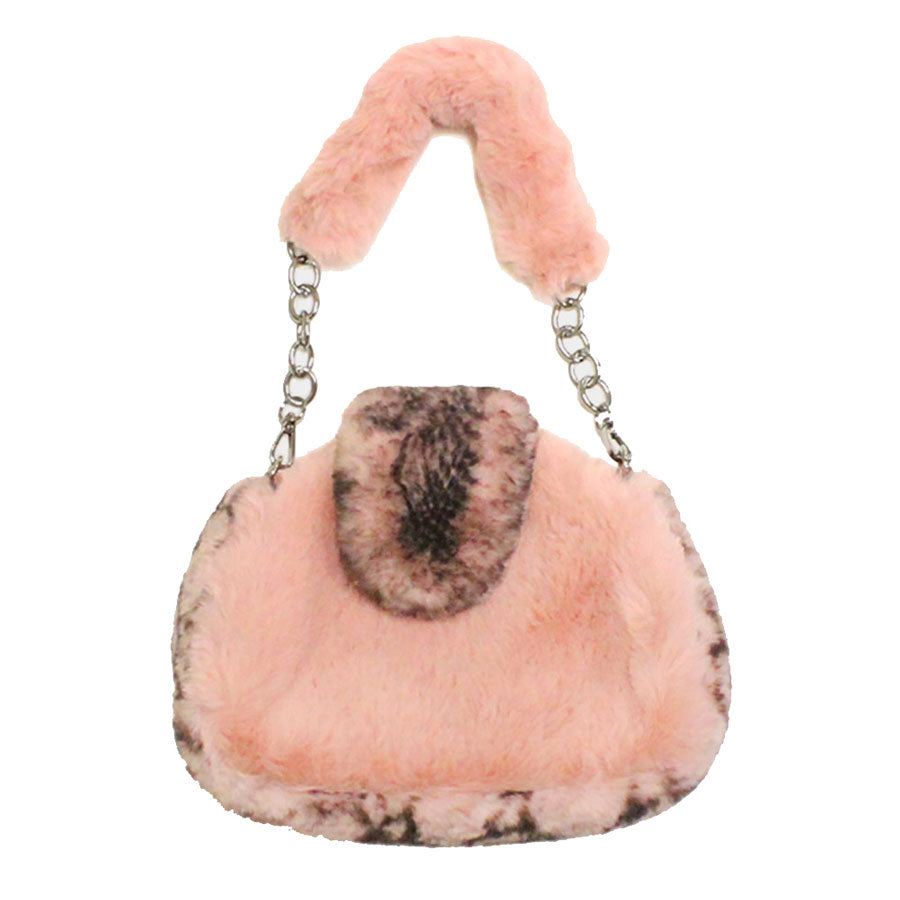 Solid Color Pattern Detailed Faux Fur Shoulder Bag