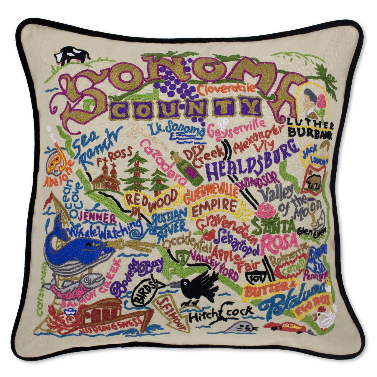 Sonoma County, CA Hand - Embroidered Pillow by Quirks! at Shirley Shoppe