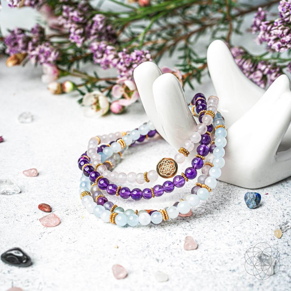 Clear Skies - Amethyst, Aquamarine, Rose Quartz & Fluorite Bracelet Pack of 4